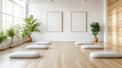 serene pilates studio with mats and plants, perfect for relaxation