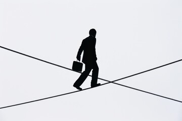 Businessman Balancing on Tightrope: A Metaphor for Risk and Success in Corporate World