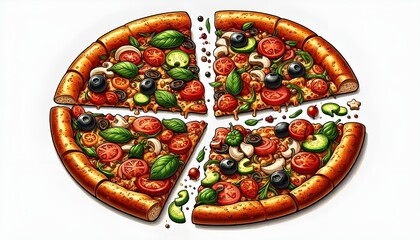 Pizza slice png cut out element set, transparent background