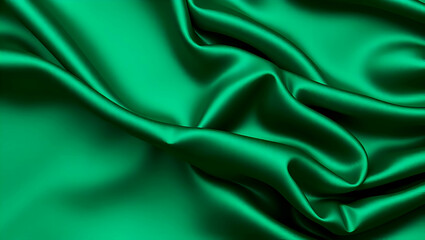 Luxurious Smooth Green Satin Background with Gentle Draped Folds and Shiny Texture for Branding
