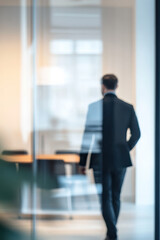Blurred photo of a businessman in the office