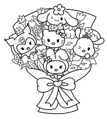 Charming Cartoon Flower Bouquets with Cute Animal Characters - Perfect for Valentine, Weddings, and Gift Wrapping Ideas