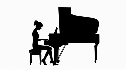Silhouette of a Woman Playing a Grand Piano: A Black and White Musical Masterpiece