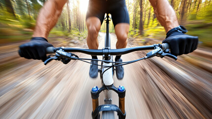 Naklejka premium cyclist speeding down sunlit trail, showcasing their determination and focus