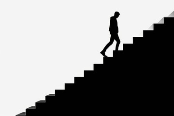Silhouette of a Man Ascending a Staircase: A Symbolic Journey of Progress and Achievement