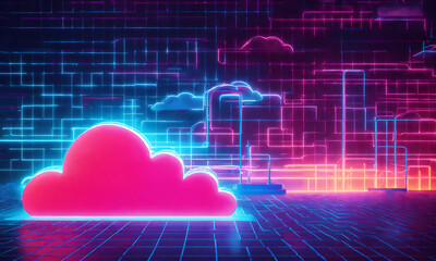 cloud computing in a neon vibe lights, Created using Generative Ai