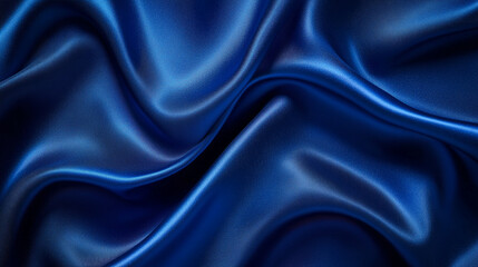 Fototapeta premium Elegant Deep Blue Satin Fabric Texture Background Drape Luxurious Smooth Shiny Royal Blue Silk Waves