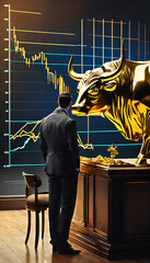 businessman waiting and looking at chart where the trading graph goes up, Created using Generative Ai