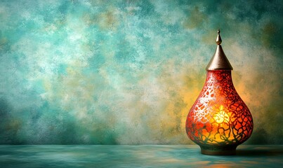 Glowing Ramadan lantern on teal background