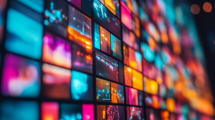 Abstract Colorful Digital Screens Vibrant Pixel Art Modern Technology Background Design data grid   