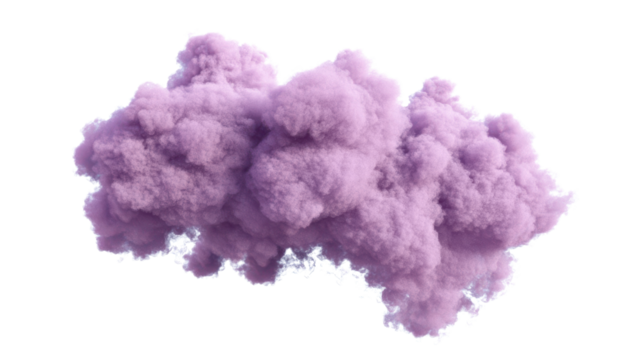A fluffy mass of soft purple clouds floating in transparent sky, creating a whimsical and dreamy atmosphere, perfect for artistic and creative projects.