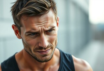 Fototapeta premium Photorealistic portrait of a male individual after an outdoor workout