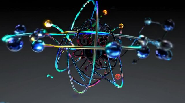 Vibrant Atom: A mesmerizing digital artwork of an atom's structure, showcasing its vibrant energy and intricate details.