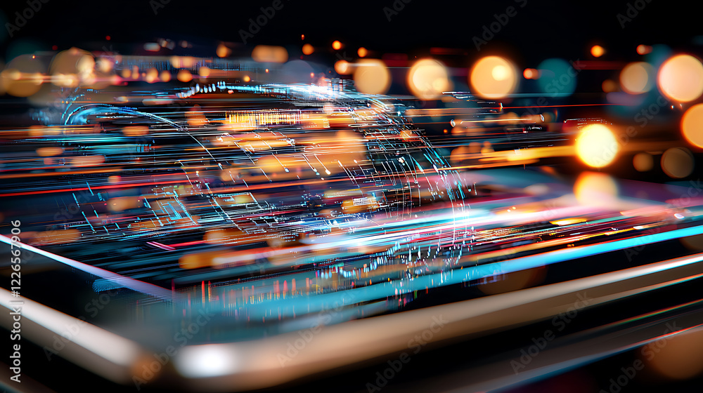 Poster Dynamic visual display of futuristic data analytics digital realm graphic design tech environment close-up view innovation concept