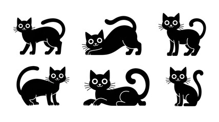 Cute black and white cat silhouettes, a set of feline pets , Cartoon craft