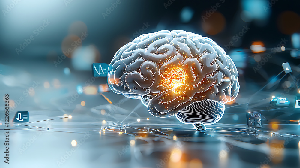 Poster exploring neural connections and cognitive function in a digital realm virtual environment 3d visual