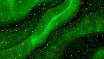 Neon green fluid waves with golden accents, vibrant abstract art for creative modern and stylish backgrounds