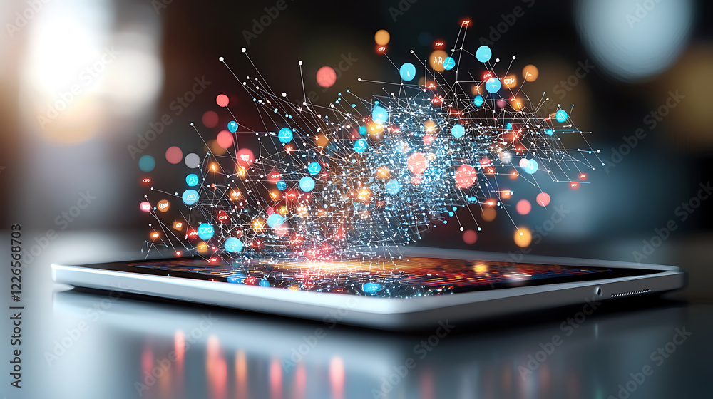 Poster digital innovation in technology virtual space visual effects modern environment close-up view data 