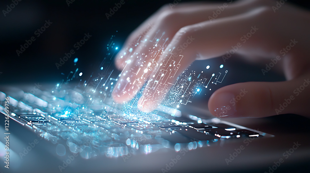 Poster creating digital innovations tech workspace visual content modern environment close-up data represen