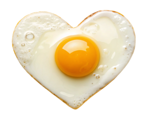 A heart shaped fried egg ,top view .PNG