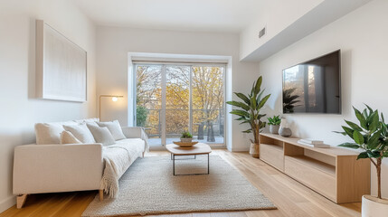 Fototapeta premium tranquil minimalist studio apartment with simple layout and natural light