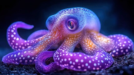 Obraz premium Vibrant octopus underwater portrait, dark background, marine life, aquarium use