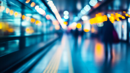 Fototapeta premium Abstract Blurred Cityscape Night Lights Urban Background Blue Dark Glow Bokeh Photo Image Speed 