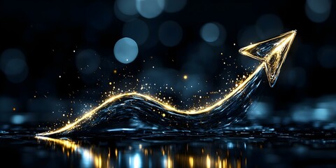 An abstract depiction of a glowing upward arrow with sparkles, symbolizing growth or progress against a dark background. Concept Glowing Upward Arrow, Symbol of Growth, Sparkle Effects