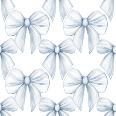 Obraz premium Pattern of delicate blue bows on a white background creating a soft and elegant design perfect for various decor purposes