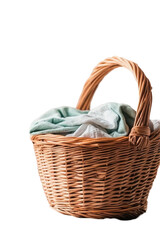 Obraz premium Woven basket with clean linens home interior still life minimalist design transparent background