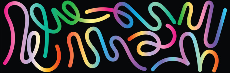 Colorful Rainbow Abstract Gradient Shapes Set. Liquid futuristic elements. Vector illustration.
Vector Graphic Pattern with Wavy Lines in Bright Colors. Fluid Wave Elements of Colorful Squiggly Design