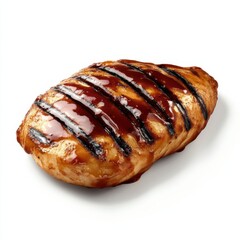 Fototapeta premium A succulent grilled chicken breast with a tangy barbecue glaze, isolated white background, hyperrealism art style