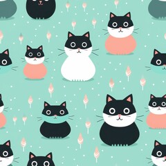 Vector art style cat, flat vector illustration, kitschy and cute, art deco midcentury retro vibe, ditsy details, solid mint green background 