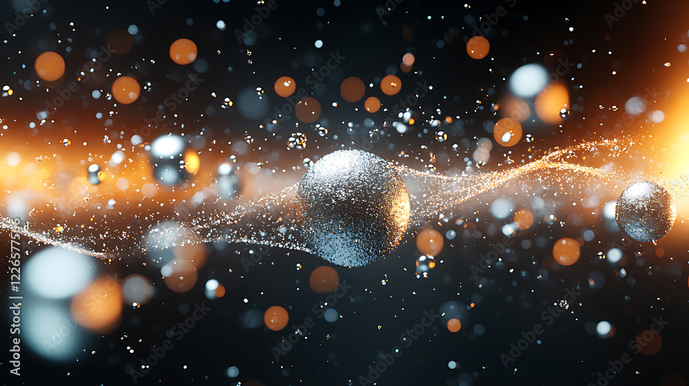 Poster dynamic particles and light interplay studio abstract art dark environment close-up view visual conc