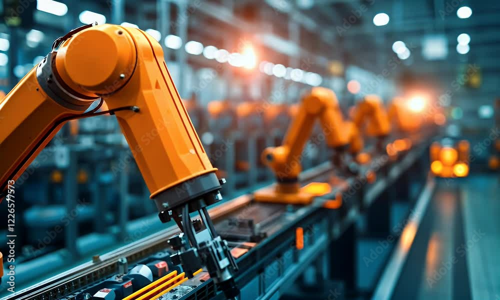 Poster Factory Robots Automate Assembly Line Production