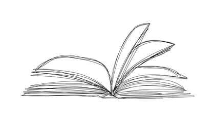One line open book on white background. line drawing style. continuous line art drawing of book. single line art drawing. notebook illustration