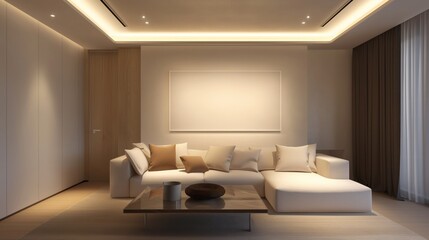 There is soft LED lighting an a small white canvas.