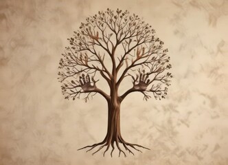 Simple handprint of family tree with lines connecting relatives ,  roots ,  unity,  kinship