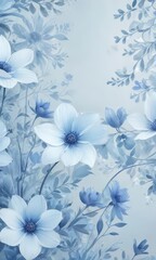 Obraz premium Soft light blue abstract background with swirling patterns of watercolor flowers, soft focus, gentle, floral