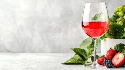 Ros? wine glass with berries & grapes, light background, food photography, for restaurant menus