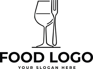 Minimalist Food Logo Featuring Wine Glass and Cutlery