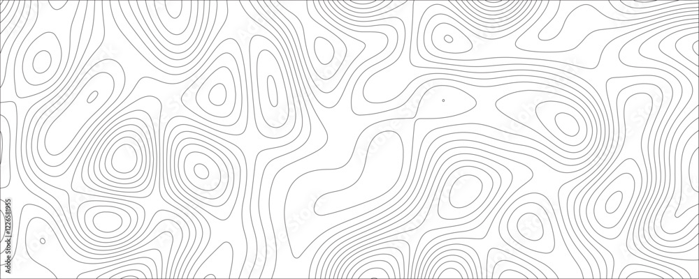 Poster White & black topographic contours lines of mountains & geographic map pattern. Paper texture imitation of a geographical map shades. Cartography texture & Ocean topographic line