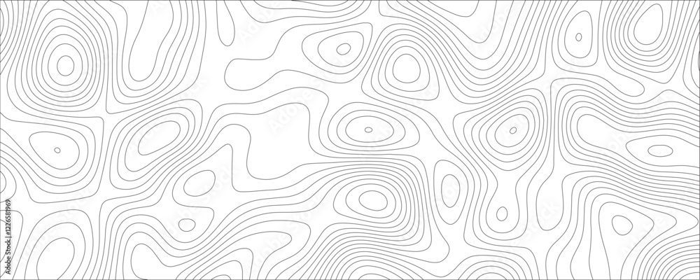 Poster white & black topographic contours lines of mountains & geographic map pattern. paper texture imitat