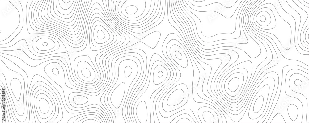 Poster white & black topographic contours lines of mountains & geographic map pattern. paper texture imitat