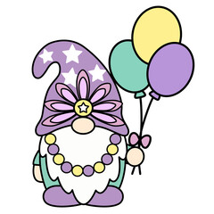 cute kawaii Mardi gras Gnome outline cartoon doodle illustration