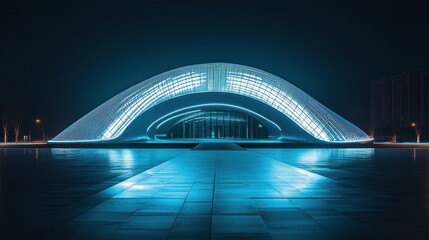 Obraz premium a futuristic dome-shaped building illuminated by LED lights at night.Architectural design elements modern interventions creativity 