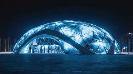 Obraz premium a futuristic dome-shaped building illuminated by LED lights at night.Architectural design elements modern interventions creativity 