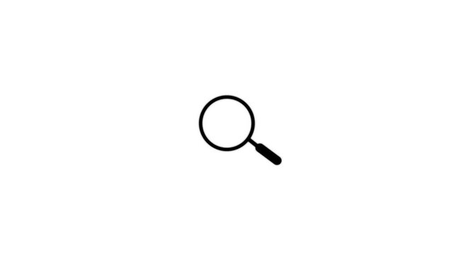 Magnifying glass search icon animation on black background.