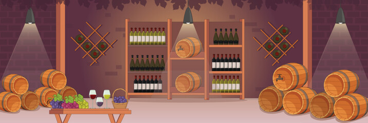 Cute and nice design of Wine cellar with furniture and interior objects vector design