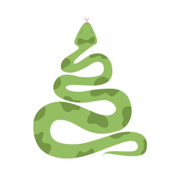 Green snake, vector illustration. It slides up. Icon. 